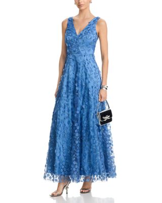 Floral Appliqu&eacute;d V Neck Gown