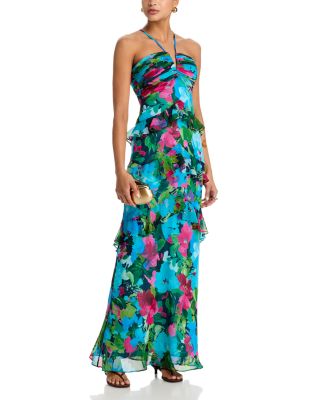 Chiffon Floral Print Ruffle Dress - Exclusive