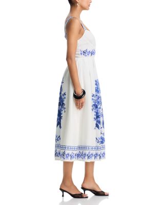 Pleated Bust Floral Midi Dress