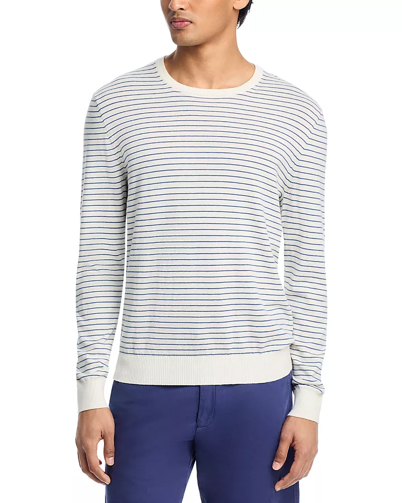 The Men's Store at Bloomingdale's Cotton Cashmere Striped Crewneck Sweater - Exclusive