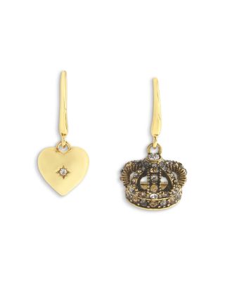 Crystal Heart & Crown Mismatch Drop Earrings