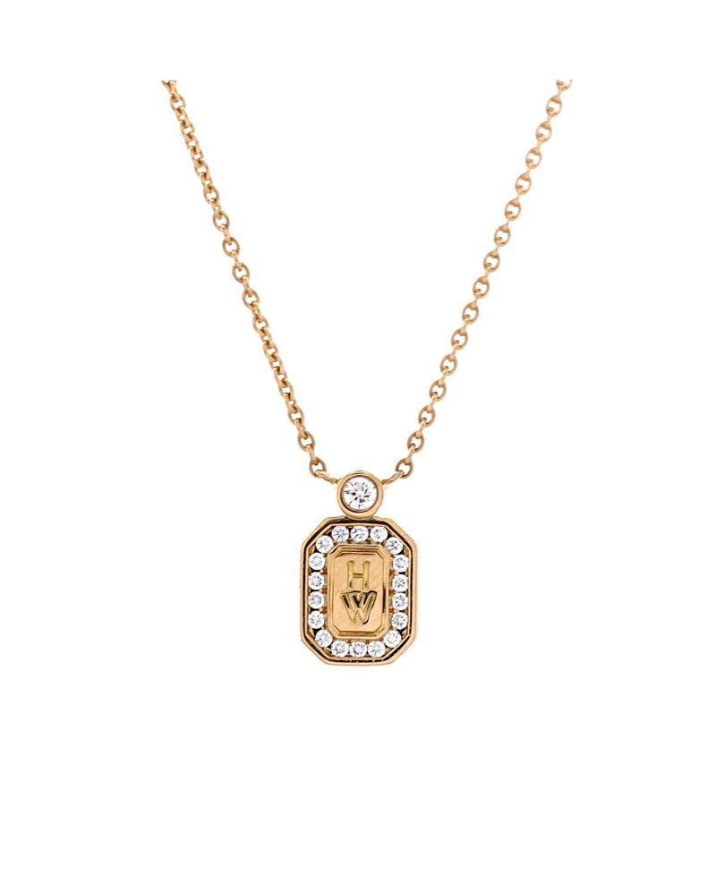 Pre-Owned Harry Winston Hw Logo Pendant Necklace 18K Gold with Diamonds,16