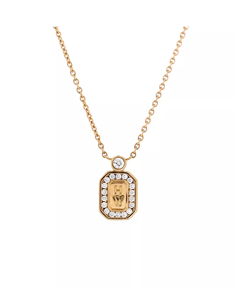 Pre-Owned Harry Winston Hw Logo Pendant Necklace 18K Gold with Diamonds,16