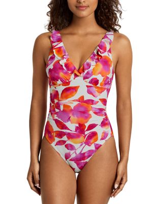 Ruffle Surplice Underwire One Piece Swimsuit