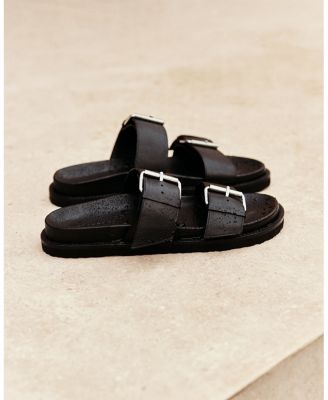 Leather Double Buckle Slides