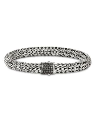 Sterling Silver Icon Black Sapphire Pav&eacute; Woven Chain Link Bracelet, 5mm