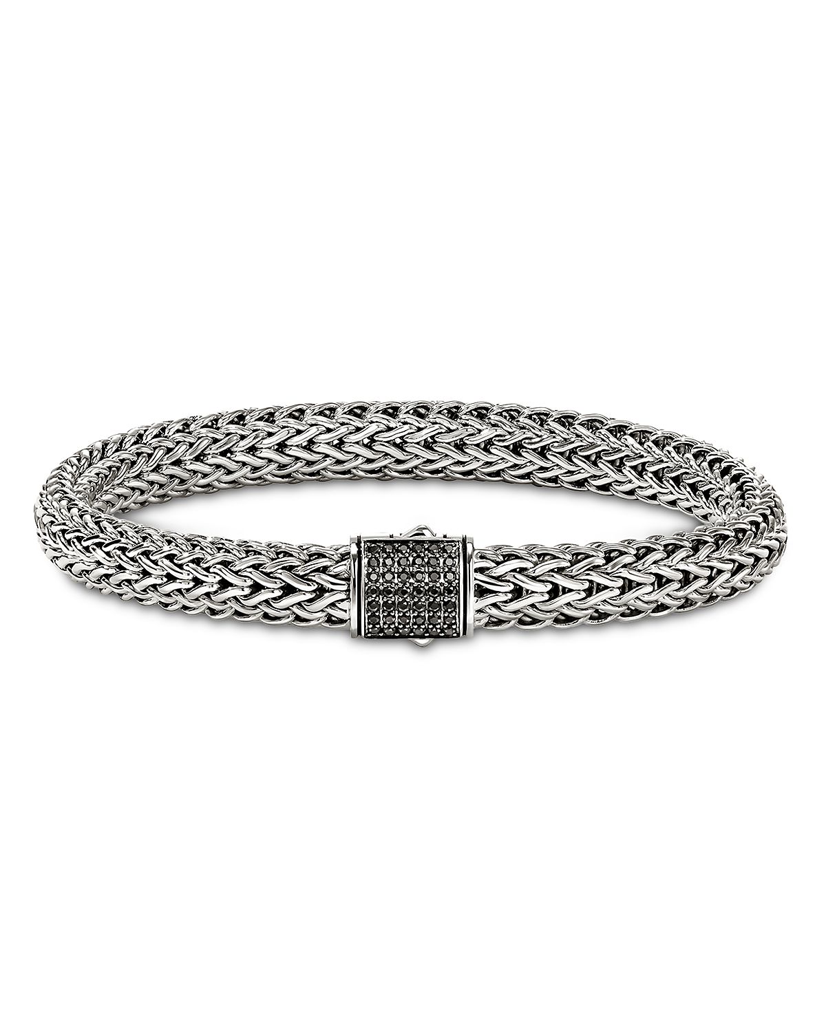 John Hardy Sterling Silver Icon Black Sapphire Pave Woven Chain Link Bracelet, 5mm