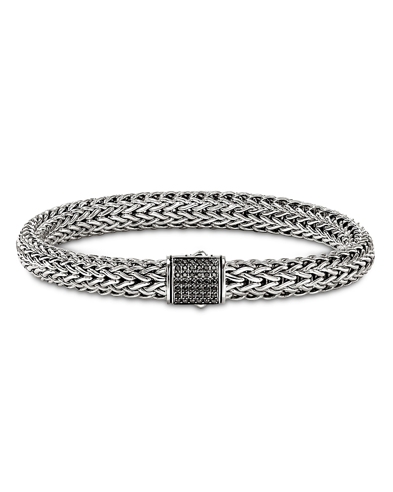 John Hardy Sterling Silver Icon Black Sapphire Pave Woven Chain Link Bracelet, 5mm