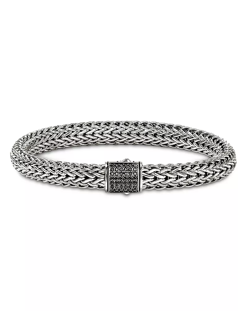 John Hardy Sterling Silver Icon Black Sapphire Pave Woven Chain Link Bracelet, 5mm