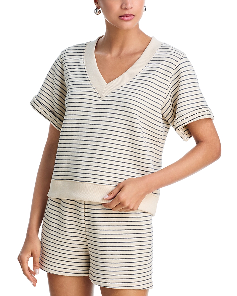 perfectwhitetee Briggs French Terry Striped Short Sleeve Sweatshirt