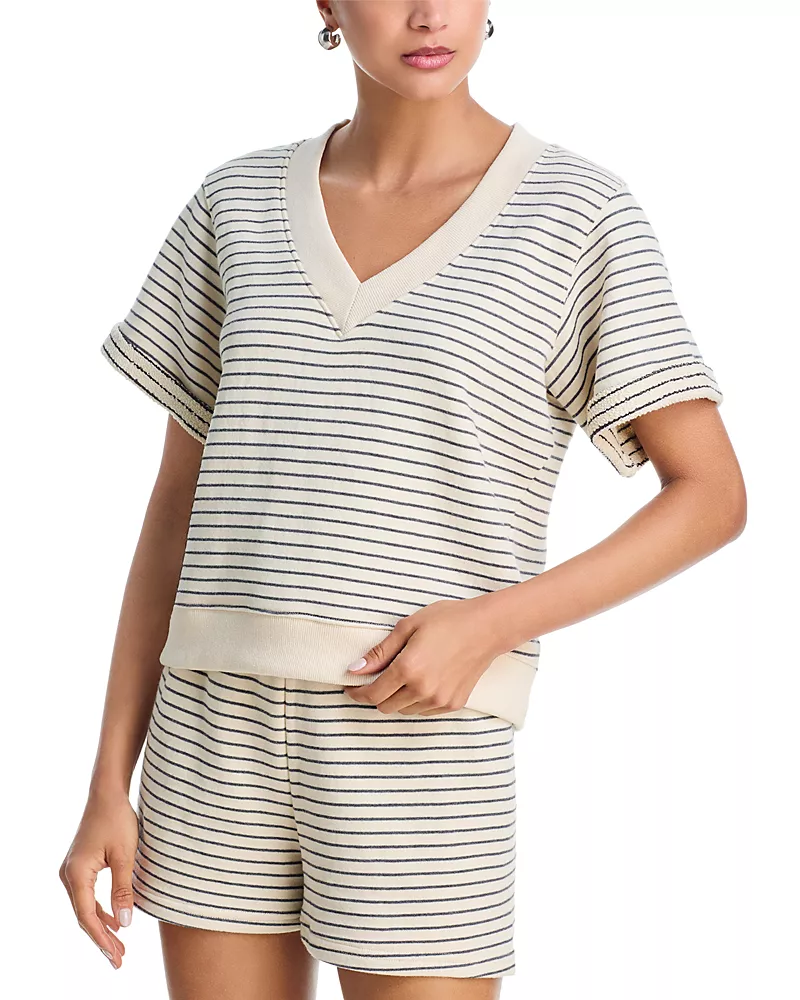 perfectwhitetee Briggs French Terry Striped Short Sleeve Sweatshirt