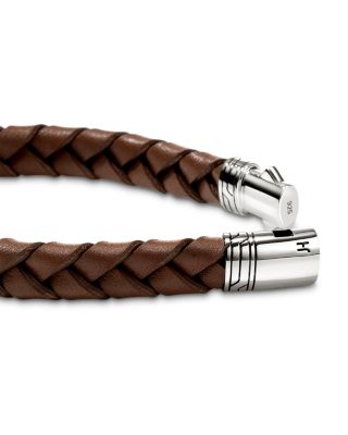 Men's Sterling Silver Braided Brown Leather Bracelet