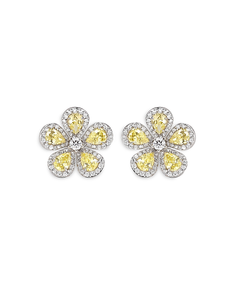 Piranesi 18K White Gold Classic Flower White & Yellow Diamond Flower Stud Earrings