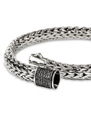 Sterling Silver Icon Black Sapphire Pav&eacute; Woven Chain Link Bracelet, 5mm