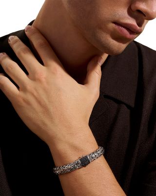 Sterling Silver Icon Black Sapphire Pav&eacute; Woven Chain Link Bracelet, 10.5mm