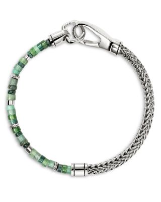 Sterling Silver Heishi Green Multi Stone Bead & Woven Link Bracelet