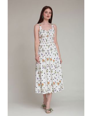 Botanical Print Smock Waist Midi Skirt