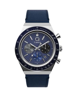 Q Timex Chronograph Leather Strap Watch, 40mm