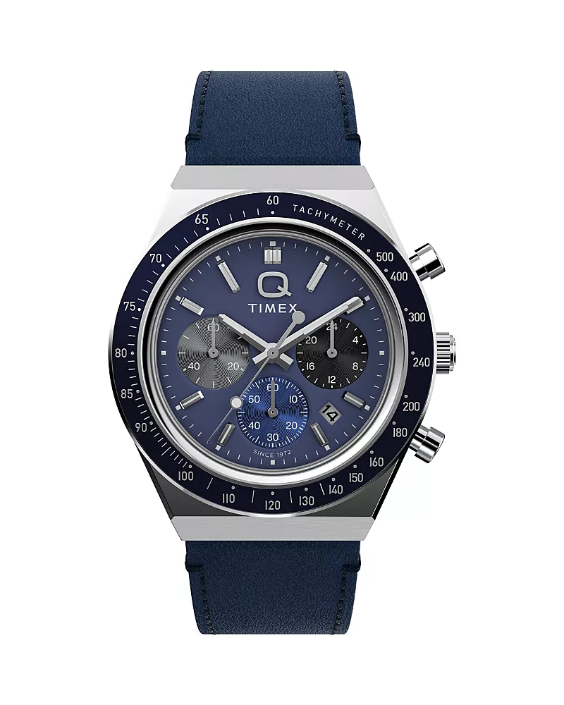 Timex Q Timex Chronograph Leather Strap Watch, 40mm