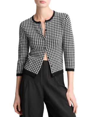 Vince Gingham Three Quarter Sleeve Cardigan