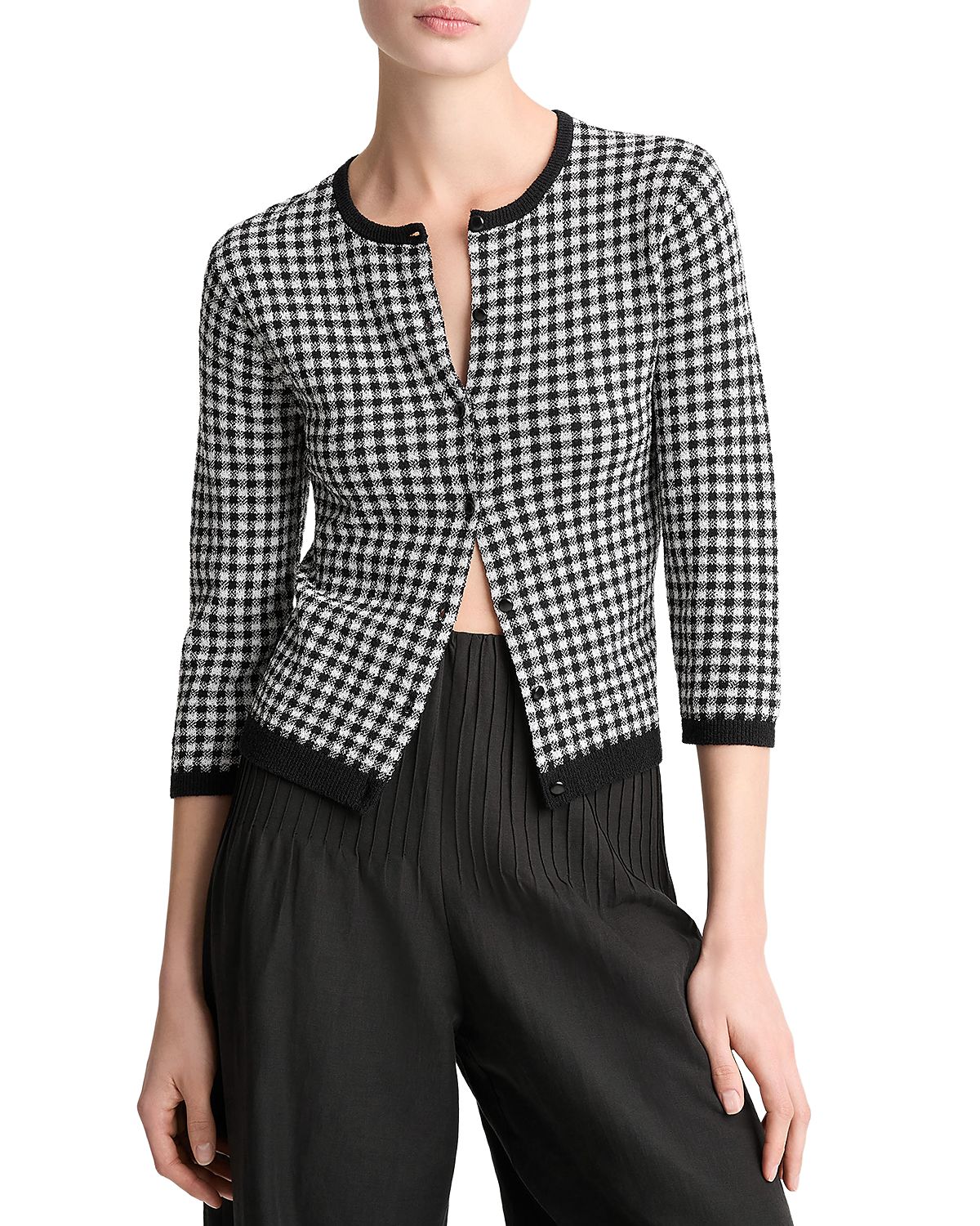 Vince Gingham Three Quarter Sleeve Cardigan
