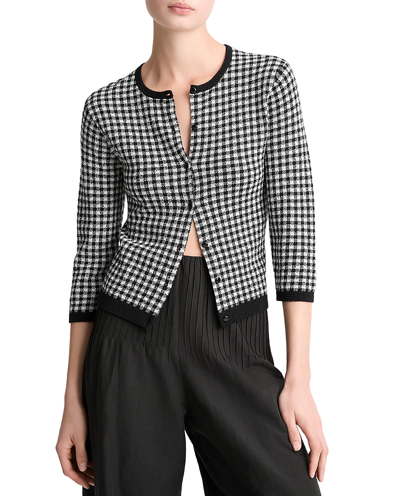 Vince Gingham Three Quarter Sleeve Cardigan