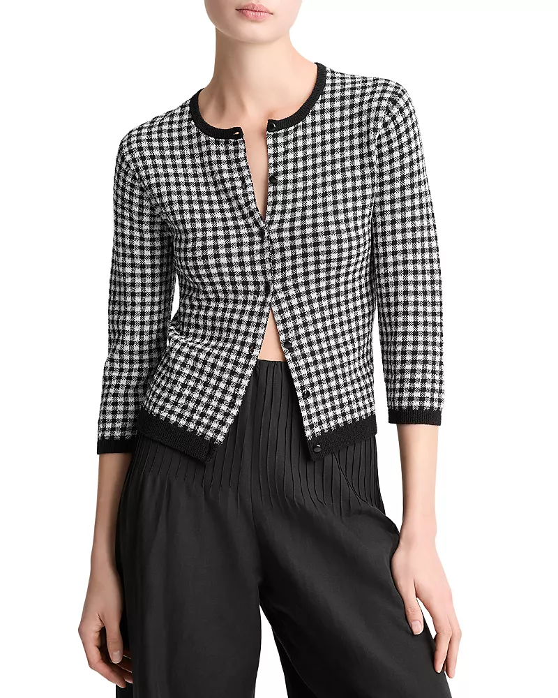 Vince Gingham Three Quarter Sleeve Cardigan