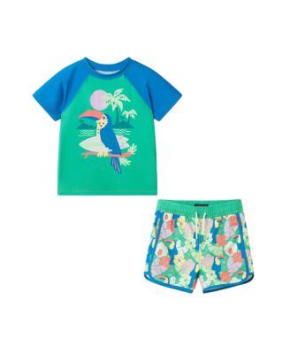 Boys' Short Sleeve Blue Toucan Rashguard Set - Little Kid