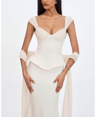  Jessalyn Sweetheart Peplum Mermaid Wedding Dress with Chiffon Scarf