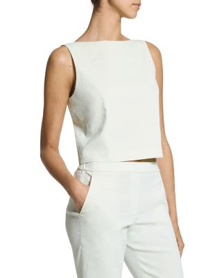 Bateau Neck Linen Cropped Top  