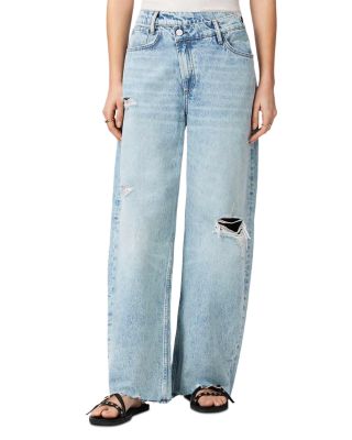 Aki Mid Rise Crossover Jeans in Destroy Light Blue