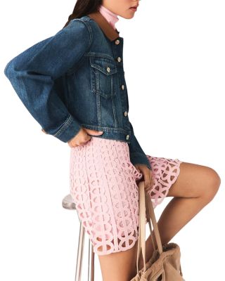 Denim Jacket with Leather Collar