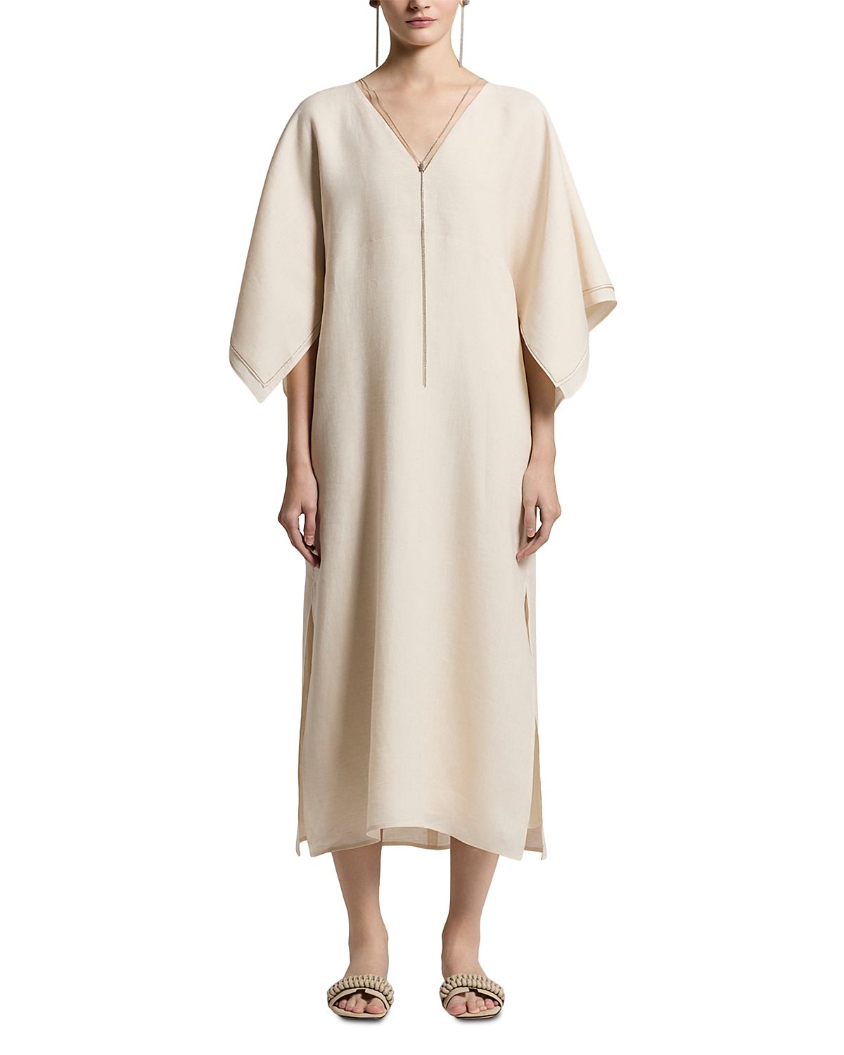 Peserico Embellished V Neck Midi Dress