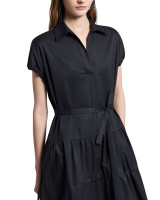 V Neck Leaf Collar Midi Dress 