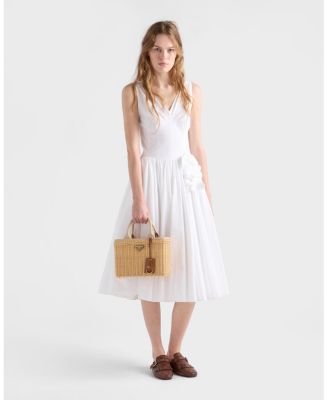 Medium Wicker and Canvas Tote Bag