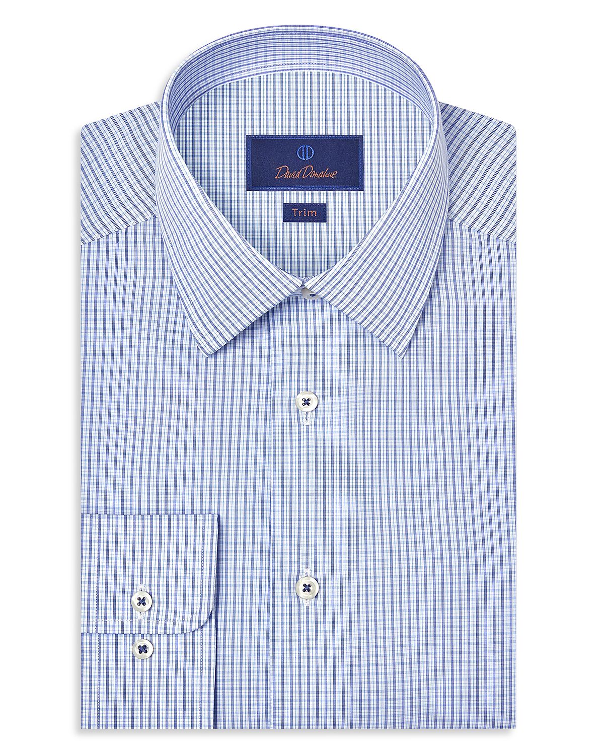 David Donahue Trim Fit Poplin Micro Check Dress Shirt