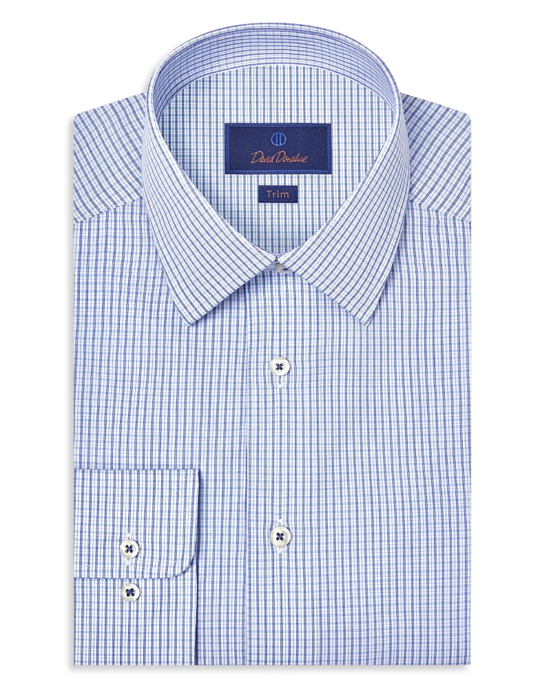 David Donahue Trim Fit Poplin Micro Check Dress Shirt
