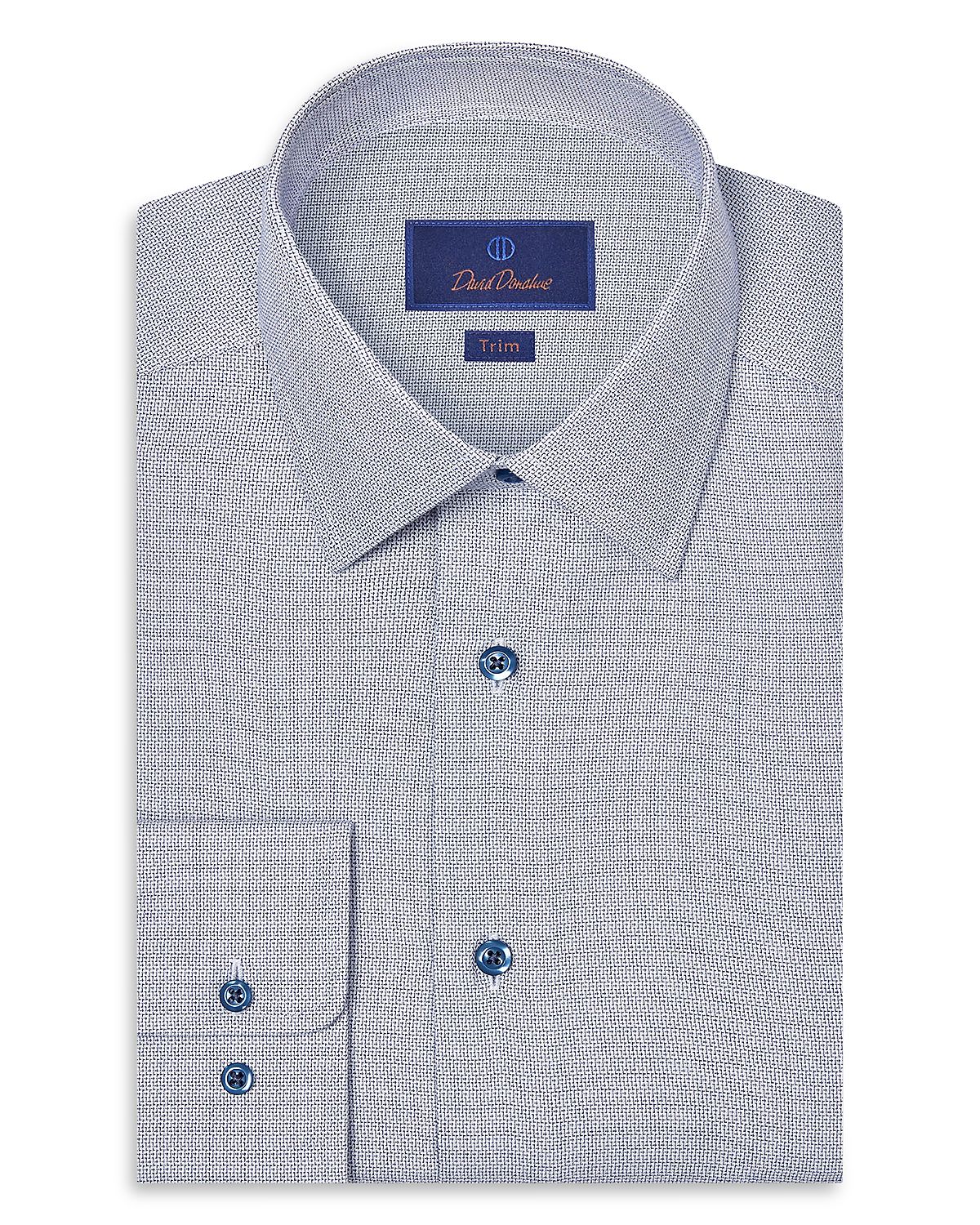 David Donahue Trim Fit Silk Blend Herringbone Dress Shirt