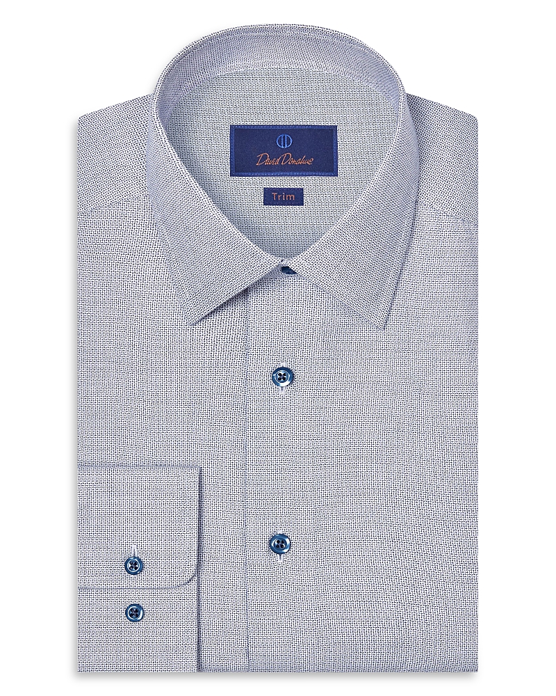 David Donahue Trim Fit Silk Blend Herringbone Dress Shirt