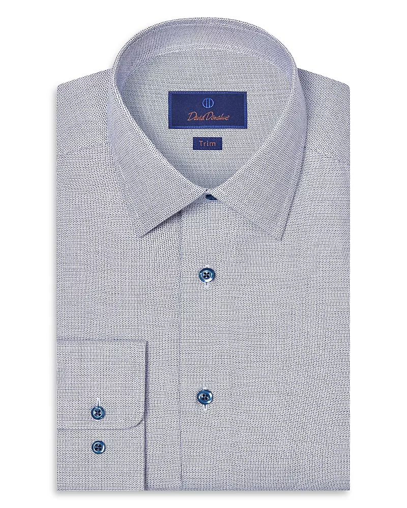 David Donahue Trim Fit Silk Blend Herringbone Dress Shirt