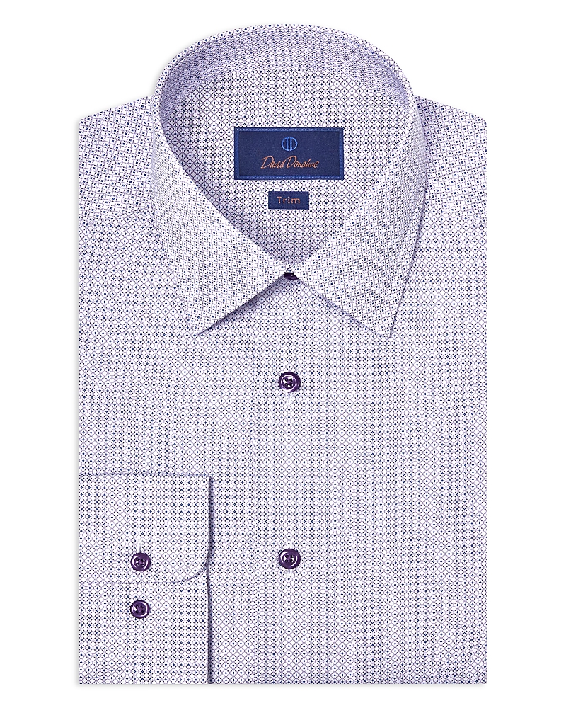 David Donahue Trim Fit Geometric Print Dress Shirt