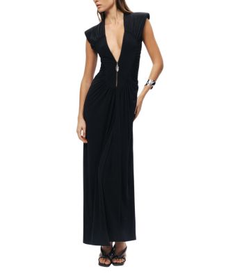  Ruched Deep V-Neck Maxi Dress