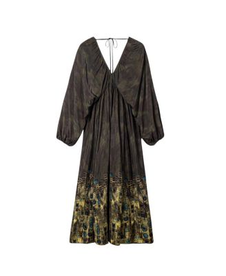  Printed Long Sleeve Maxi Dress