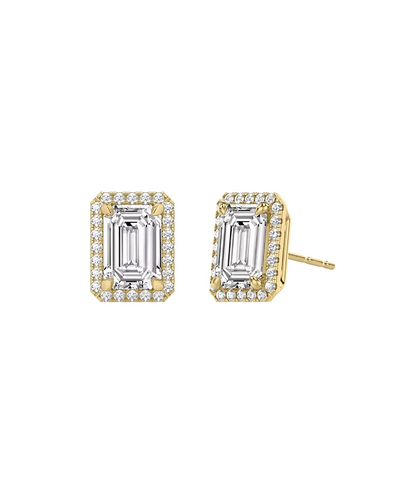 Vrai Halo Stud in 14K Yellow Gold, 1.5ctw Emerald Lab Grown Diamond