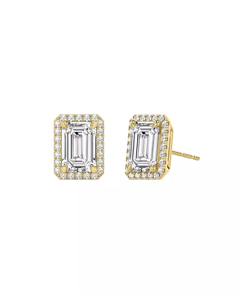 Vrai Halo Stud in 14K Yellow Gold, 1.5ctw Emerald Lab Grown Diamond