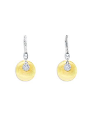 14K White & Yellow Gold Diamond Disc Drop Earrings