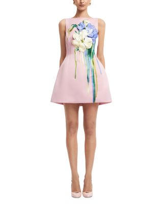 Embroidered Boat Neck Mini Dress