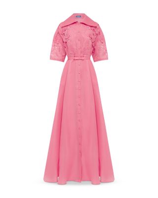 Junia Appliqu&eacute; Puff Sleeve Silk Gown