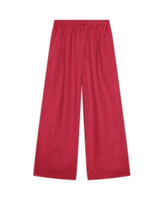 Women's Linen Drawstring Wide Leg Trousers