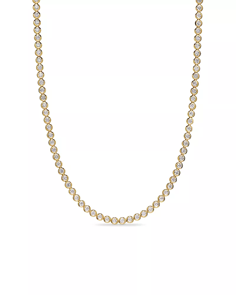Bezel Set Tennis Necklace in 18K Yellow Gold with Diamonds, 4.7mm